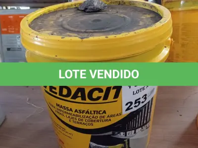 LOTE 253 - 01 BALDE DE MASSA ASFÁLTICA PARA IMPERMEABILIZAÇÃO DE ÁREAS FRIAS LAJES DE COBERTURA E TERRAÇOS 20KG. (NO ESTADO, LEILÃO NÃO TEM GARANTIA E NEM DEVOLUÇÃO, SUJEITO A POSSÍVEIS AVARIAS VISÍVEIS/OCULTAS E/OU AUSÊNCIA DE COMPONENTES).