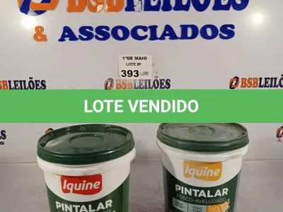 LOTE 393 - 02 BALDES DE TINTA ACRÍLICA IQUINE PINTALAR FOSCO AVELUDADO SENDO 01 NA COR VERDE LIMÃO E OUTRO NÃO IDENTIFICADO 3,6L. (NO ESTADO, LEILÃO NÃO TEM GARANTIA E NEM DEVOLUÇÃO, SUJEITO A POSSÍVEIS AVARIAS VISÍVEIS/OCULTAS E/OU AUSÊNCIA DE COMPONENTES).