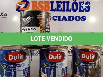 LOTE 529 - 03 GALÕES DE ESMALTE DULIT MADEIRA E METAIS NAS CORES BRILHANTE MARROM, VERDE FOLHA BRILHANTE, BRILHANTE VERMELHO 3,6L E 01 GALÃO DE RESINA ACQUA MULTIUSO IMPERMEABILIZANTE 3,6L. (NO ESTADO, LEILÃO NÃO TEM GARANTIA E NEM DEVOLUÇÃO, SUJEITO A POSSÍVEIS AVARIAS VISÍVEIS/OCULTAS E/OU AUSÊNCIA DE COMPONENTES).