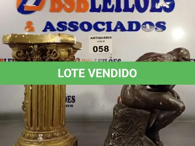 LOTE 058 - 01 ESTÁTUA DO PENSADOR E 01 COLUNA DE ANJO. (NO ESTADO, LEILÃO NÃO TEM GARANTIA E NEM DEVOLUÇÃO, SUJEITO A POSSÍVEIS AVARIAS VISÍVEIS/OCULTAS E/OU AUSÊNCIA DE COMPONENTES).