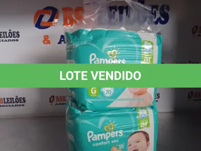 LOTE 240 - 140 FRALDAS PAMPERS CONFORT SEC TAMANHO G. (NO ESTADO, LEILÃO NÃO TEM GARANTIA E NEM DEVOLUÇÃO, SUJEITO A POSSÍVEIS AVARIAS VISÍVEIS/OCULTAS E/OU AUSÊNCIA DE COMPONENTES).