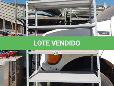 LOTE 623 - 01 ESTANTE DE FERRO COM 05 PRATELEIRAS. (NO ESTADO, LEILÃO NÃO TEM GARANTIA E NEM DEVOLUÇÃO, SUJEITO A POSSÍVEIS AVARIAS VISÍVEIS/OCULTAS E/OU AUSÊNCIA DE COMPONENTES).