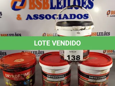 LOTE 138 - 02 BALDES DE DRYKOVEDA, ADITIVO IMPERMEABILIZANTE PARA CONCRETOS E ARGAMASSAS 3,6L E 02 BALDES DE DRYKOPRIMER ACQUA, PRIMER ASFÁLTICO A BASE D’AGUA 3,6L. (NO ESTADO, LEILÃO NÃO TEM GARANTIA E NEM DEVOLUÇÃO, SUJEITO A POSSÍVEIS AVARIAS VISÍVEIS/OCULTAS E/OU AUSÊNCIA DE COMPONENTES).