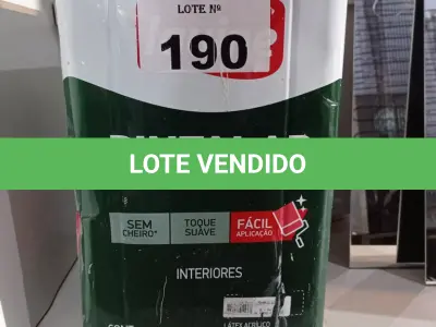 LOTE 190 - 01 LATA DE TINTA IQUINE PINTALAR INTERIORES FOSCO AVELUDADO NA COR BRANCO 18L. (NO ESTADO, LEILÃO NÃO TEM GARANTIA E NEM DEVOLUÇÃO, SUJEITO A POSSÍVEIS AVARIAS VISÍVEIS/OCULTAS E/OU AUSÊNCIA DE COMPONENTES).