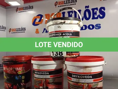LOTE 138 - 02 BALDES DE DRYKOVEDA, ADITIVO IMPERMEABILIZANTE PARA CONCRETOS E ARGAMASSAS 3,6L E 02 BALDES DE DRYKOPRIMER ACQUA, PRIMER ASFÁLTICO A BASE D’AGUA 3,6L. (NO ESTADO, LEILÃO NÃO TEM GARANTIA E NEM DEVOLUÇÃO, SUJEITO A POSSÍVEIS AVARIAS VISÍVEIS/OCULTAS E/OU AUSÊNCIA DE COMPONENTES).