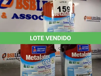 LOTE 159 - 03 GALÕES DE ESMALTE BASE D’AGUA METALATEX BASE ALTO BRILHO 3,6L. (NO ESTADO, LEILÃO NÃO TEM GARANTIA E NEM DEVOLUÇÃO, SUJEITO A POSSÍVEIS AVARIAS VISÍVEIS/OCULTAS E/OU AUSÊNCIA DE COMPONENTES).