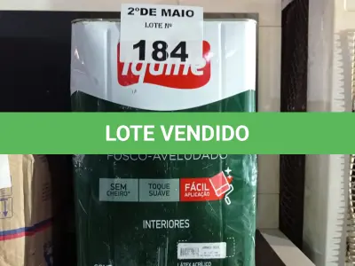 LOTE 184 - 01 LATA DE TINTA IQUINE PINTALAR INTERIORES FOSCO AVELUDADO NA COR BRANCO GELO 18L. (NO ESTADO, LEILÃO NÃO TEM GARANTIA E NEM DEVOLUÇÃO, SUJEITO A POSSÍVEIS AVARIAS VISÍVEIS/OCULTAS E/OU AUSÊNCIA DE COMPONENTES).
