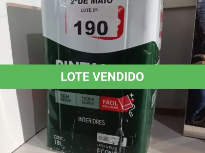 LOTE 190 - 01 LATA DE TINTA IQUINE PINTALAR INTERIORES FOSCO AVELUDADO NA COR BRANCO 18L. (NO ESTADO, LEILÃO NÃO TEM GARANTIA E NEM DEVOLUÇÃO, SUJEITO A POSSÍVEIS AVARIAS VISÍVEIS/OCULTAS E/OU AUSÊNCIA DE COMPONENTES).