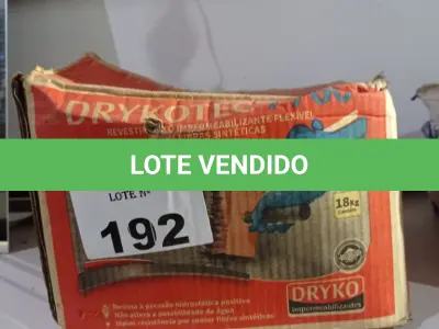 LOTE 192 - 01 CAIXA DE DRYKOTEC 7700, REVESTIMENTO IMPERMEABILIZANTE FLEXÍVEL COM FIBRAS SINTÉTICAS. (NO ESTADO, LEILÃO NÃO TEM GARANTIA E NEM DEVOLUÇÃO, SUJEITO A POSSÍVEIS AVARIAS VISÍVEIS/OCULTAS E/OU AUSÊNCIA DE COMPONENTES).