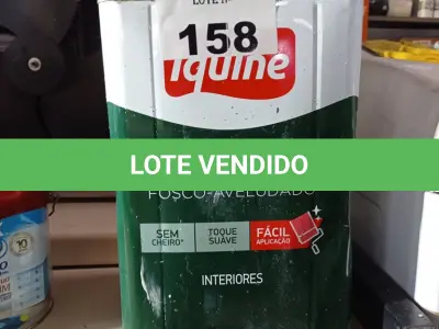 LOTE 158 - 01 LATA DE TINTA IQUINE PINTALAR INTERIORES FOSCO AVELUDADO NA COR BRANCO GELO 18L. (NO ESTADO, LEILÃO NÃO TEM GARANTIA E NEM DEVOLUÇÃO, SUJEITO A POSSÍVEIS AVARIAS VISÍVEIS/OCULTAS E/OU AUSÊNCIA DE COMPONENTES).