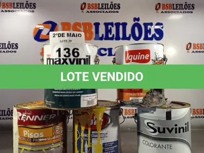 LOTE 136 - 05 GALÕES DE TINTAS DIVERSAS 3,6L COM AVARIAS. (NO ESTADO, LEILÃO NÃO TEM GARANTIA E NEM DEVOLUÇÃO, SUJEITO A POSSÍVEIS AVARIAS VISÍVEIS/OCULTAS E/OU AUSÊNCIA DE COMPONENTES).