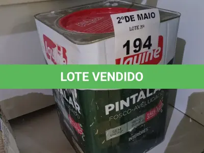 LOTE 194 - 01 LATA DE TINTA IQUINE PINTALAR INTERIORES FOSCO AVELUDADO NA COR BRANCO 18L. (NO ESTADO, LEILÃO NÃO TEM GARANTIA E NEM DEVOLUÇÃO, SUJEITO A POSSÍVEIS AVARIAS VISÍVEIS/OCULTAS E/OU AUSÊNCIA DE COMPONENTES).