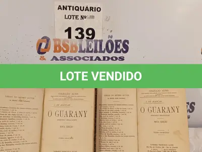 LOTE 139 - 02 LIVROS JOSÉ DE ALENCAR OBRA O GUARANI EM 02 VOLUMES EDIÇÃO 1915. (NO ESTADO, LEILÃO NÃO TEM GARANTIA E NEM DEVOLUÇÃO, SUJEITO A POSSÍVEIS AVARIAS VISÍVEIS/OCULTAS E/OU AUSÊNCIA DE COMPONENTES).