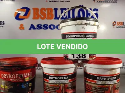 LOTE 138 - 02 BALDES DE DRYKOVEDA, ADITIVO IMPERMEABILIZANTE PARA CONCRETOS E ARGAMASSAS 3,6L E 02 BALDES DE DRYKOPRIMER ACQUA, PRIMER ASFÁLTICO A BASE D’AGUA 3,6L. (NO ESTADO, LEILÃO NÃO TEM GARANTIA E NEM DEVOLUÇÃO, SUJEITO A POSSÍVEIS AVARIAS VISÍVEIS/OCULTAS E/OU AUSÊNCIA DE COMPONENTES).