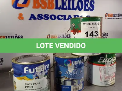 LOTE 143 - 02 GALÕES DE ESMALTE SINTÉTICO EUCALAR MADEIRA E METAIS NAS CORES BRILHANTE VERMELHO GOYA/BRILHANTE MARFIM, 01 TINTA PARA PISO FOSCO PRETO E 01 TINTA ACRÍLICA FOSCO STANDARD BRANCO NEVE TODOS 3,6L. (NO ESTADO, LEILÃO NÃO TEM GARANTIA E NEM DEVOLUÇÃO, SUJEITO A POSSÍVEIS AVARIAS VISÍVEIS/OCULTAS E/OU AUSÊNCIA DE COMPONENTES).