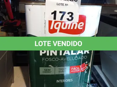 LOTE 173 - 01 LATA DE TINTA IQUINE PINTALAR INTERIORES FOSCO AVELUDADO NA COR PALHA 18L. (NO ESTADO, LEILÃO NÃO TEM GARANTIA E NEM DEVOLUÇÃO, SUJEITO A POSSÍVEIS AVARIAS VISÍVEIS/OCULTAS E/OU AUSÊNCIA DE COMPONENTES).