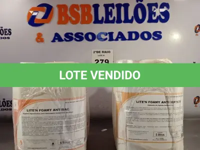 LOTE 279 - 20 LITROS DE ESPUMA HIGIENIZADORA PARA ANTISSEPSIA INSTANTÂNEA DAS MÃOS. (NO ESTADO, LEILÃO NÃO TEM GARANTIA E NEM DEVOLUÇÃO, SUJEITO A POSSÍVEIS AVARIAS VISÍVEIS/OCULTAS E/OU AUSÊNCIA DE COMPONENTES).