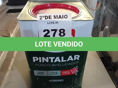LOTE 278 - 01 LATA DE TINTA IQUINE PINTALAR INTERIORES FOSCO AVELUDADO NA COR BRANCO GELO 18L. (NO ESTADO, LEILÃO NÃO TEM GARANTIA E NEM DEVOLUÇÃO, SUJEITO A POSSÍVEIS AVARIAS VISÍVEIS/OCULTAS E/OU AUSÊNCIA DE COMPONENTES).