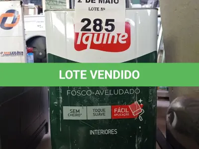 LOTE 285 - 01 LATA DE TINTA IQUINE PINTALAR INTERIORES FOSCO AVELUDADO NA COR BRANCO GELO 18L. (NO ESTADO, LEILÃO NÃO TEM GARANTIA E NEM DEVOLUÇÃO, SUJEITO A POSSÍVEIS AVARIAS VISÍVEIS/OCULTAS E/OU AUSÊNCIA DE COMPONENTES).