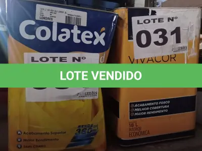 LOTE 031 - 02 – LATAS DE TINTAS (NO ESTADO, NÃO SABEMOS SE FUNCIONA. LEILÃO NÃO TEM GARANTIA E NEM DEVOLUÇÃO, SUJEITO A POSSÍVEIS AVARIAS VISÍVEIS/OCULTAS E/OU AUSÊNCIA DE COMPONENTES)