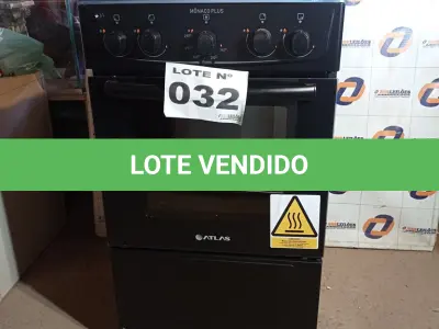 LOTE 032 - 01 - FOGÃO ATLAS 4 BOCAS MÔNACO PLUS MESA DE INOX BIVOLT – PRETO (NO ESTADO, NÃO SABEMOS SE FUNCIONA. LEILÃO NÃO TEM GARANTIA E NEM DEVOLUÇÃO, SUJEITO A POSSÍVEIS AVARIAS VISÍVEIS/OCULTAS E/OU AUSÊNCIA DE COMPONENTES)
