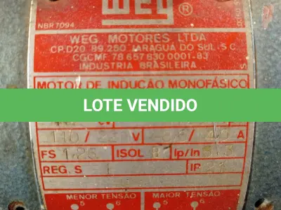 LOTE 457 - 01 MOTOR ELÉTRICO. (NO ESTADO, LEILÃO NÃO TEM GARANTIA E NEM DEVOLUÇÃO, SUJEITO A POSSÍVEIS AVARIAS VISÍVEIS/OCULTAS E/OU AUSÊNCIA DE COMPONENTES).