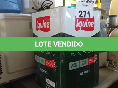 LOTE 271 - 01 LATA DE TINTA IQUINE PINTALAR INTERIORES FOSCO AVELUDADO NA COR BRANCO GELO 18L. (NO ESTADO, LEILÃO NÃO TEM GARANTIA E NEM DEVOLUÇÃO, SUJEITO A POSSÍVEIS AVARIAS VISÍVEIS/OCULTAS E/OU AUSÊNCIA DE COMPONENTES).