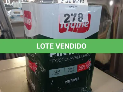 LOTE 278 - 01 LATA DE TINTA IQUINE PINTALAR INTERIORES FOSCO AVELUDADO NA COR BRANCO GELO 18L. (NO ESTADO, LEILÃO NÃO TEM GARANTIA E NEM DEVOLUÇÃO, SUJEITO A POSSÍVEIS AVARIAS VISÍVEIS/OCULTAS E/OU AUSÊNCIA DE COMPONENTES).