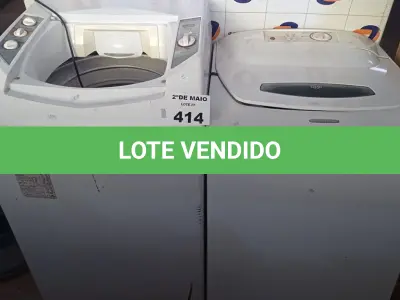 LOTE 414 - 02 MÁQUINAS DE LAVAR ROUPAS MARCAS E MODELOS DIVERSOS PARA RETIRADA DE PEÇAS. (NO ESTADO, LEILÃO NÃO TEM GARANTIA E NEM DEVOLUÇÃO, SUJEITO A POSSÍVEIS AVARIAS VISÍVEIS/OCULTAS E/OU AUSÊNCIA DE COMPONENTES).