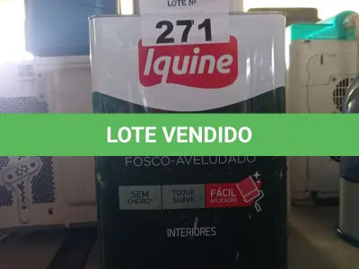 LOTE 271 - 01 LATA DE TINTA IQUINE PINTALAR INTERIORES FOSCO AVELUDADO NA COR BRANCO GELO 18L. (NO ESTADO, LEILÃO NÃO TEM GARANTIA E NEM DEVOLUÇÃO, SUJEITO A POSSÍVEIS AVARIAS VISÍVEIS/OCULTAS E/OU AUSÊNCIA DE COMPONENTES).