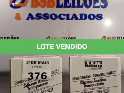 LOTE 376 - 02 CAIXAS COM BISNAGAS DE SILICONE ACÉTICO TRANSPARENTE COM 24 CADA. (NO ESTADO, LEILÃO NÃO TEM GARANTIA E NEM DEVOLUÇÃO, SUJEITO A POSSÍVEIS AVARIAS VISÍVEIS/OCULTAS E/OU AUSÊNCIA DE COMPONENTES).
