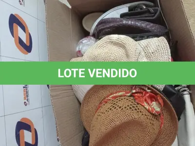 LOTE 042 - 01 CAIXA COM SAPATOS DIVERSOS E CHAPÉUS (NO ESTADO, NÃO SABEMOS SE FUNCIONA. LEILÃO NÃO TEM GARANTIA E NEM DEVOLUÇÃO).