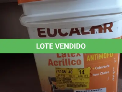 LOTE 191 - 02 - TINTAS ACRÍLICA EUCALAR 18 LITROS (NO ESTADO, NÃO SABEMOS SE FUNCIONA. LEILÃO NÃO TEM GARANTIA E NEM DEVOLUÇÃO, SUJEITO A POSSÍVEIS AVARIAS VISÍVEIS/OCULTAS E/OU AUSÊNCIA DE COMPONENTES)
