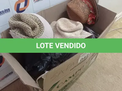 LOTE 042 - 01 CAIXA COM SAPATOS DIVERSOS E CHAPÉUS (NO ESTADO, NÃO SABEMOS SE FUNCIONA. LEILÃO NÃO TEM GARANTIA E NEM DEVOLUÇÃO).