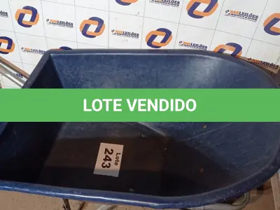 LOTE 243 - 01 - CARRINHO DE MÃO COM CAÇAMBA PLÁSTICA GRANDE (NO ESTADO, NÃO SABEMOS SE FUNCIONA. LEILÃO NÃO TEM GARANTIA E NEM DEVOLUÇÃO, SUJEITO A POSSÍVEIS AVARIAS VISÍVEIS/OCULTAS E/OU AUSÊNCIA DE COMPONENTES)