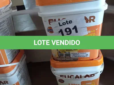 LOTE 191 - 02 - TINTAS ACRÍLICA EUCALAR 18 LITROS (NO ESTADO, NÃO SABEMOS SE FUNCIONA. LEILÃO NÃO TEM GARANTIA E NEM DEVOLUÇÃO, SUJEITO A POSSÍVEIS AVARIAS VISÍVEIS/OCULTAS E/OU AUSÊNCIA DE COMPONENTES)