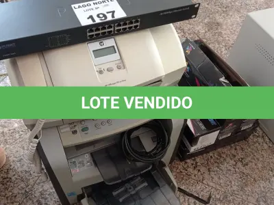 LOTE 197 - 02 IMPRESSORAS, TONERR E 01 SWITCH (NO ESTADO, NÃO SABEMOS SE FUNCIONA. LEILÃO NÃO TEM GARANTIA E NEM DEVOLUÇÃO).