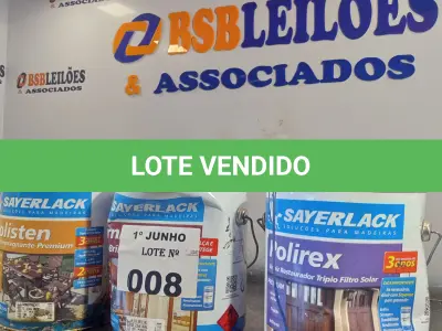 LOTE 008 - 03 GALÕES DE VERNIZ SAYERLACK 3,6L CORES DIVERSAS. (NO ESTADO, LEILÃO NÃO TEM GARANTIA E NEM DEVOLUÇÃO, SUJEITO A POSSÍVEIS AVARIAS VISÍVEIS/OCULTAS E/OU AUSÊNCIA DE COMPONENTES).