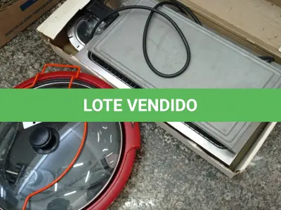 LOTE 171 - 01 CHURRASQUEIRA ELÉTRICA E 01 PANELA ELÉTRICA (NO ESTADO, NÃO SABEMOS SE FUNCIONA. LEILÃO NÃO TEM GARANTIA E NEM DEVOLUÇÃO).