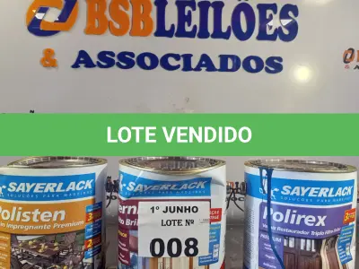 LOTE 008 - 03 GALÕES DE VERNIZ SAYERLACK 3,6L CORES DIVERSAS. (NO ESTADO, LEILÃO NÃO TEM GARANTIA E NEM DEVOLUÇÃO, SUJEITO A POSSÍVEIS AVARIAS VISÍVEIS/OCULTAS E/OU AUSÊNCIA DE COMPONENTES).