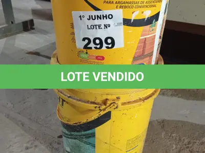 LOTE 299 - 01 BALDE DE DESMOLDANTE PARA CONCRETO REVESTIDO E 01 BALDE DE VEDALIT, ADITIVO PLASTIFICANTE CONCENTRADO PARA ARGAMASSA DE ASSENTAMENTO E REBOCO CONVENCIONAL. (NO ESTADO, LEILÃO NÃO TEM GARANTIA E NEM DEVOLUÇÃO, SUJEITO A POSSÍVEIS AVARIAS VISÍVEIS/OCULTAS E/OU AUSÊNCIA DE COMPONENTES).