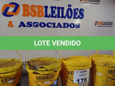 LOTE 178 - 03 BALDES DE PRIMER ASFÁLTICO A BASE D’AGUA E 01 BALDE ADITIVO IMPERMEABILIZANTE PARA CONCRETO E ARGAMASSAS 3,6. (NO ESTADO, LEILÃO NÃO TEM GARANTIA E NEM DEVOLUÇÃO, SUJEITO A POSSÍVEIS AVARIAS VISÍVEIS/OCULTAS E/OU AUSÊNCIA DE COMPONENTES).