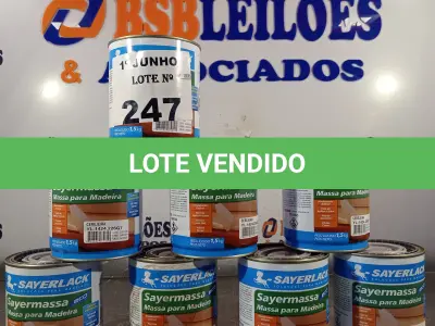 LOTE 247 - 08 LATAS DE MASSA PARA MADEIRA SAYERLACK 1,5KG CORES DIVERSAS. (NO ESTADO, LEILÃO NÃO TEM GARANTIA E NEM DEVOLUÇÃO, SUJEITO A POSSÍVEIS AVARIAS VISÍVEIS/OCULTAS E/OU AUSÊNCIA DE COMPONENTES).