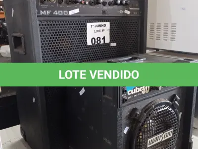 LOTE 081 - 02 CAIXAS DE SOM ATIVAS MARCAS E MODELOS DIVERSOS. (NO ESTADO, LEILÃO NÃO TEM GARANTIA E NEM DEVOLUÇÃO, SUJEITO A POSSÍVEIS AVARIAS VISÍVEIS/OCULTAS E/OU AUSÊNCIA DE COMPONENTES).