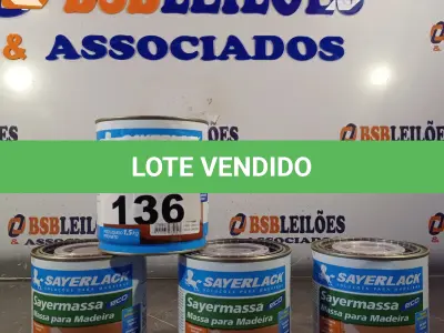 LOTE 136 - 04 LATAS DE MASSA PARA MADEIRA SAYERLACK NAS CORES CEREJEIRA/JATOBÁ. (NO ESTADO, LEILÃO NÃO TEM GARANTIA E NEM DEVOLUÇÃO, SUJEITO A POSSÍVEIS AVARIAS VISÍVEIS/OCULTAS E/OU AUSÊNCIA DE COMPONENTES).