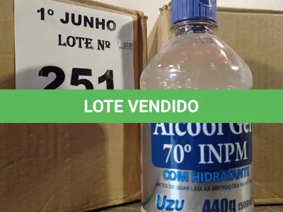 LOTE 251 - 02 CAIXAS COM ÁLCOOL EM GEL 70º INPM COM HIDRATANTE 440G 12 1UNIDADES CADA. (NO ESTADO, LEILÃO NÃO TEM GARANTIA E NEM DEVOLUÇÃO, SUJEITO A POSSÍVEIS AVARIAS VISÍVEIS/OCULTAS E/OU AUSÊNCIA DE COMPONENTES).