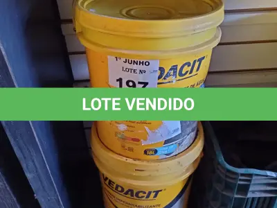LOTE 197 - 01 BALDE DE PRIMER ASFÁLTICO A BASE D’AGUA PARA MANTAS E 01 BALDE DE ADITIVO IMPERMEABILIZANTE PARA CONCRETOS E ARGAMASSAS 18L. (NO ESTADO, LEILÃO NÃO TEM GARANTIA E NEM DEVOLUÇÃO, SUJEITO A POSSÍVEIS AVARIAS VISÍVEIS/OCULTAS E/OU AUSÊNCIA DE COMPONENTES).