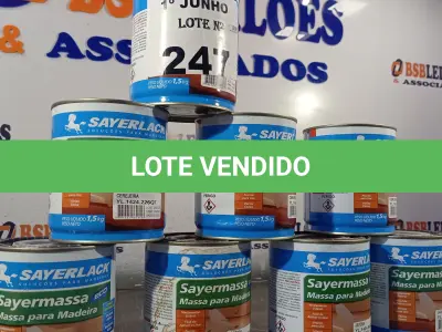 LOTE 247 - 08 LATAS DE MASSA PARA MADEIRA SAYERLACK 1,5KG CORES DIVERSAS. (NO ESTADO, LEILÃO NÃO TEM GARANTIA E NEM DEVOLUÇÃO, SUJEITO A POSSÍVEIS AVARIAS VISÍVEIS/OCULTAS E/OU AUSÊNCIA DE COMPONENTES).