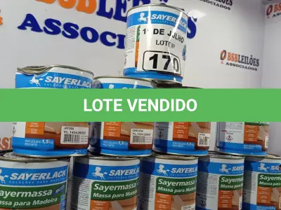LOTE 170 - 10 LATAS DE MASSA PARA MADEIRA SAYERLACK CORES DIVERSAS 1,5KG. (NO ESTADO, LEILÃO NÃO TEM GARANTIA E NEM DEVOLUÇÃO, SUJEITO A POSSÍVEIS AVARIAS VISÍVEIS/OCULTAS E/OU AUSÊNCIA DE COMPONENTES).