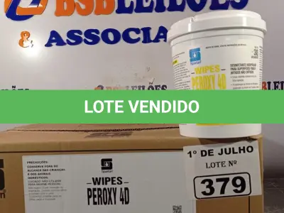LOTE 379 - 06 POTES DE WIPES PEROXY 4D, DESINFETANTE HOSPITALAR PARA SUPERFÍCIES FIXAS E ARTIGOS NÃO CRÍTICOS. (NO ESTADO, LEILÃO NÃO TEM GARANTIA E NEM DEVOLUÇÃO, SUJEITO A POSSÍVEIS AVARIAS VISÍVEIS/OCULTAS E/OU AUSÊNCIA DE COMPONENTES).